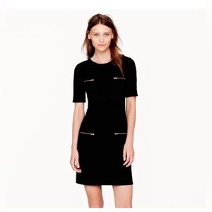 J Crew Solid Black Zip Pocket Shift Dress Wool Blend Size 10 Short Sleeve 03344